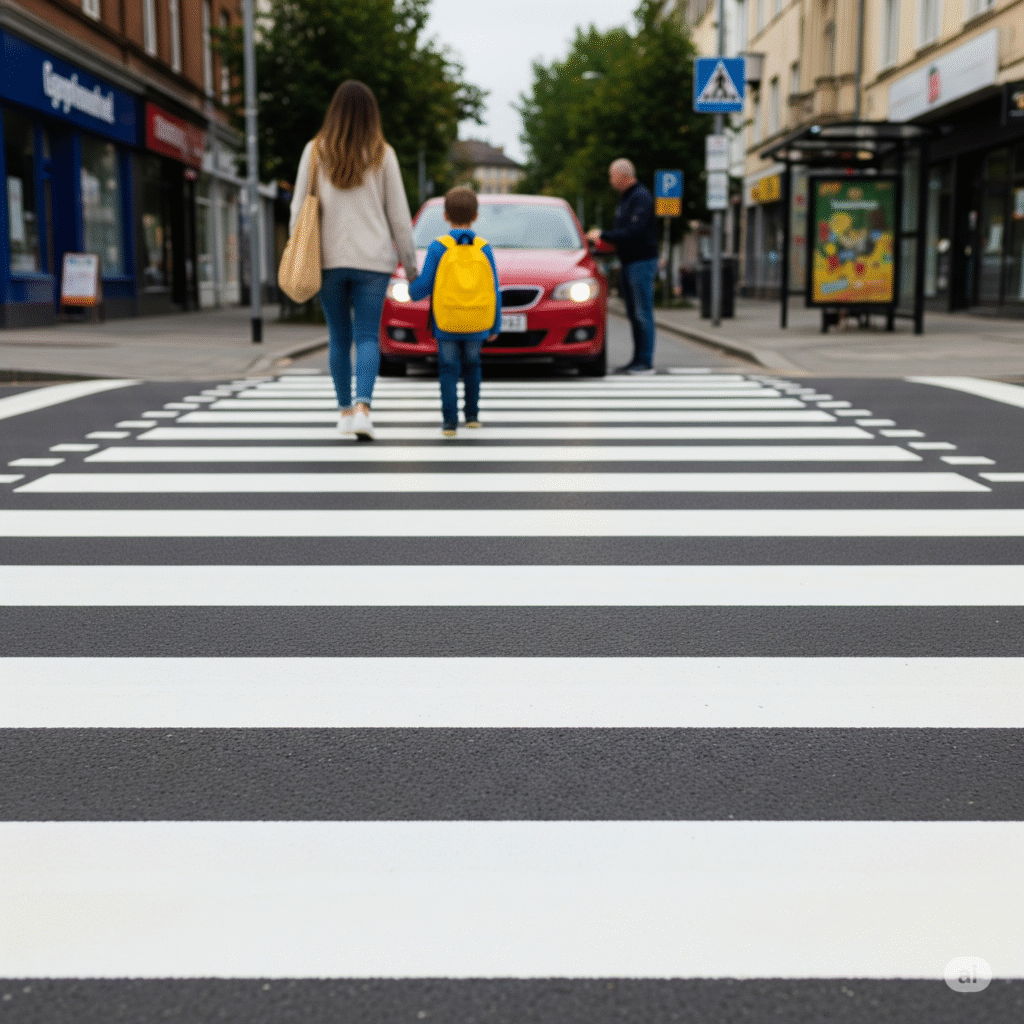 Cruce peatonal seguro y señalización de alerta
