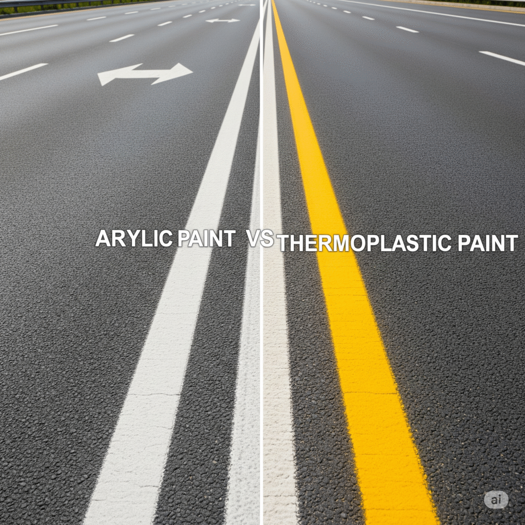 Una comparativa de dos tipos de pintura (Estándar vs. Termoplástica), mostrando el VALOR por metro lineal a pesar de la diferencia en el costo pintura vial Perú.