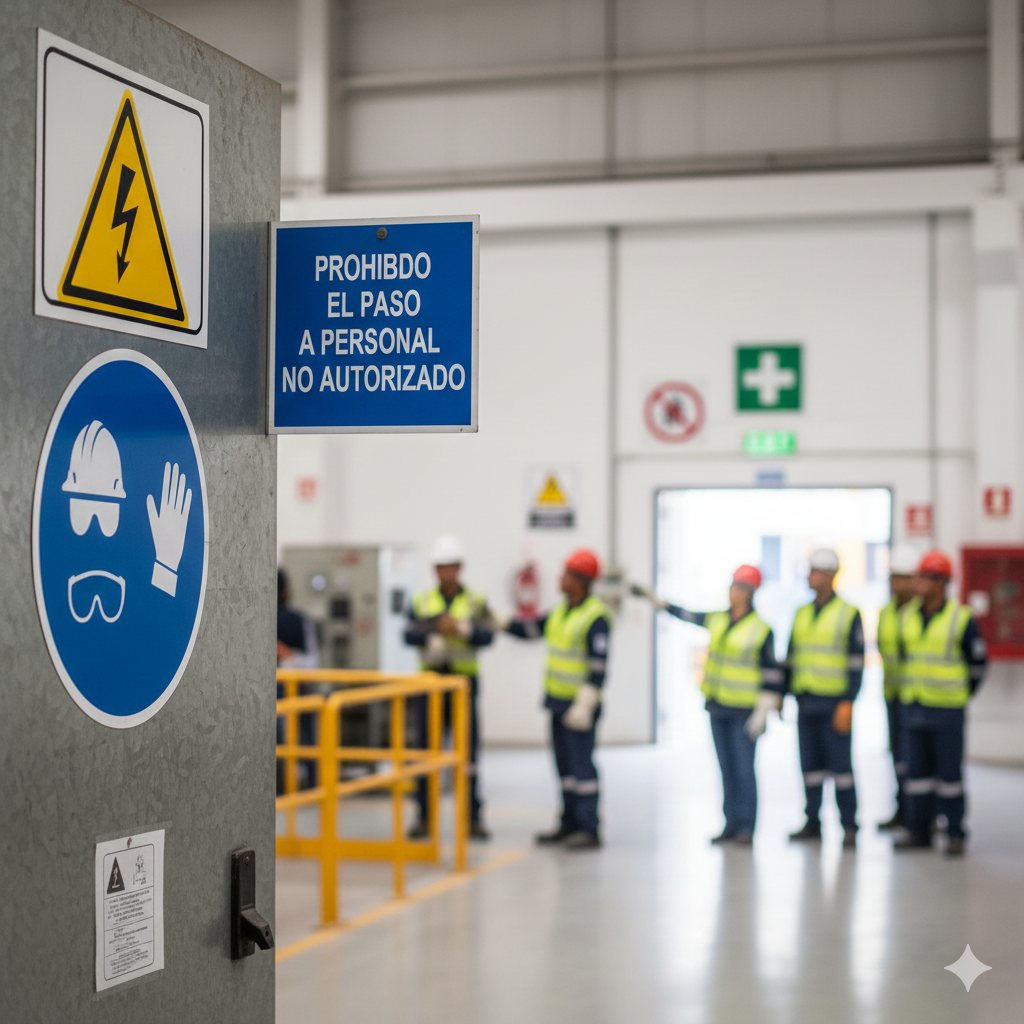 Escudo Visual: Cómo la Señalización Técnica Previene el 90% de los Accidentes Industriales. 2 especialista en Lima instalando señales de seguridad y prevención industrial en Perú con valor líder