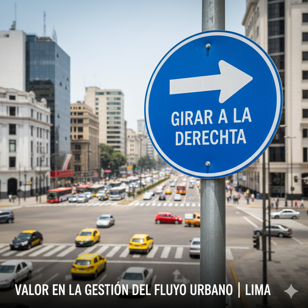 Señales de tránsito de obligación para principiantes: Una vista nocturna de una carretera con buena iluminación, donde una señal de Giro Obligatorio azul refleja intensamente la luz, demostrando el VALOR de la retroreflectividad para Aprende los conceptos fundamentales.