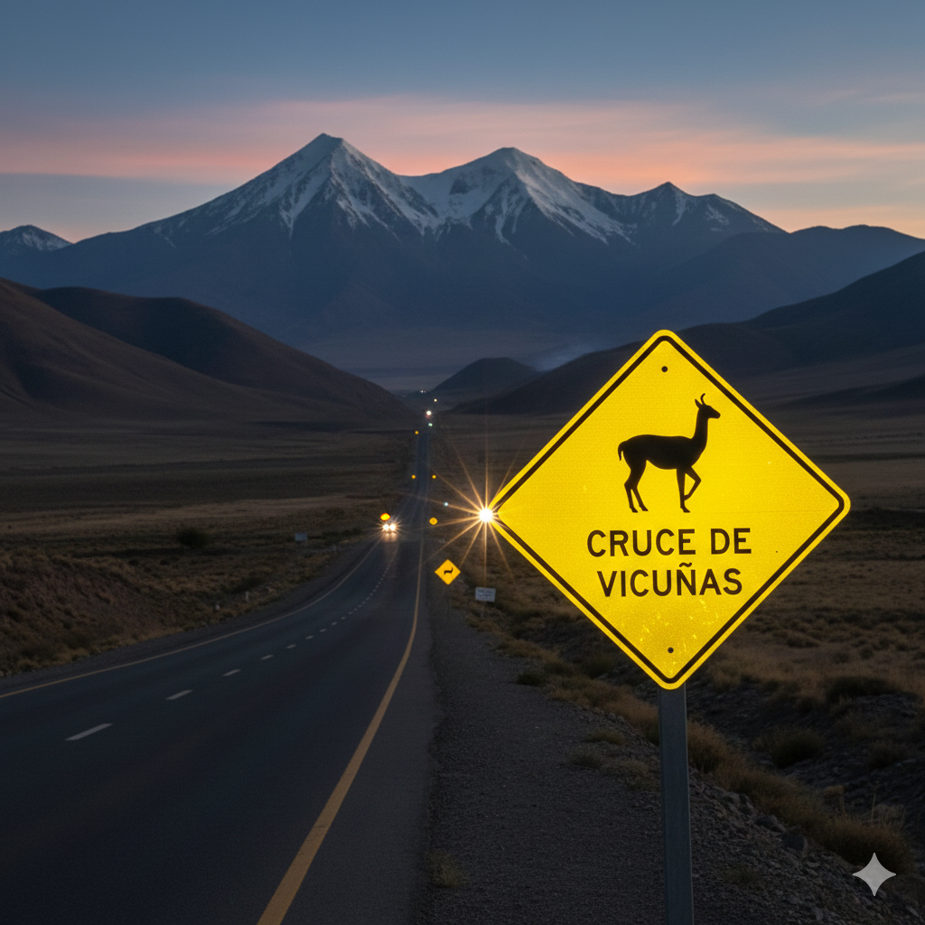 panel de advertencia de animales sueltos reflectante en carretera de noche