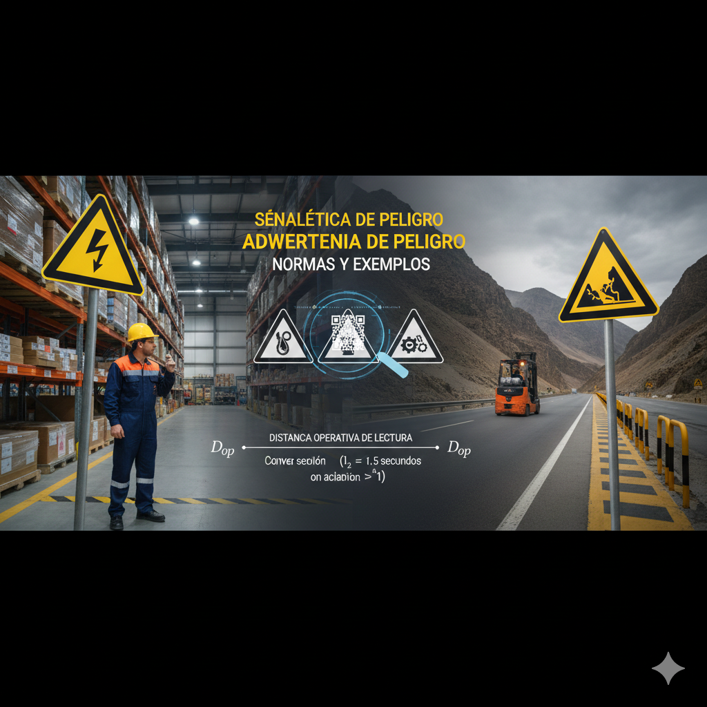 señal de advertencia en maquinaria industrial cumpliendo norma NTP 399.010-1 en planta de Lima