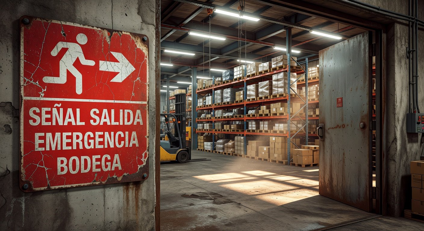 Señales de emergencia en bodegas industriales: Guía de Cumplimiento 2026 3 señales de emergencia en bodegas industriales: Concepto visual