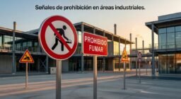 Señales de prohibición en áreas industriales