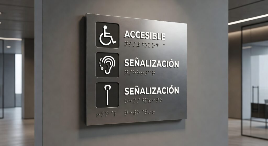 Señalización accesible: iconos, texto y braille