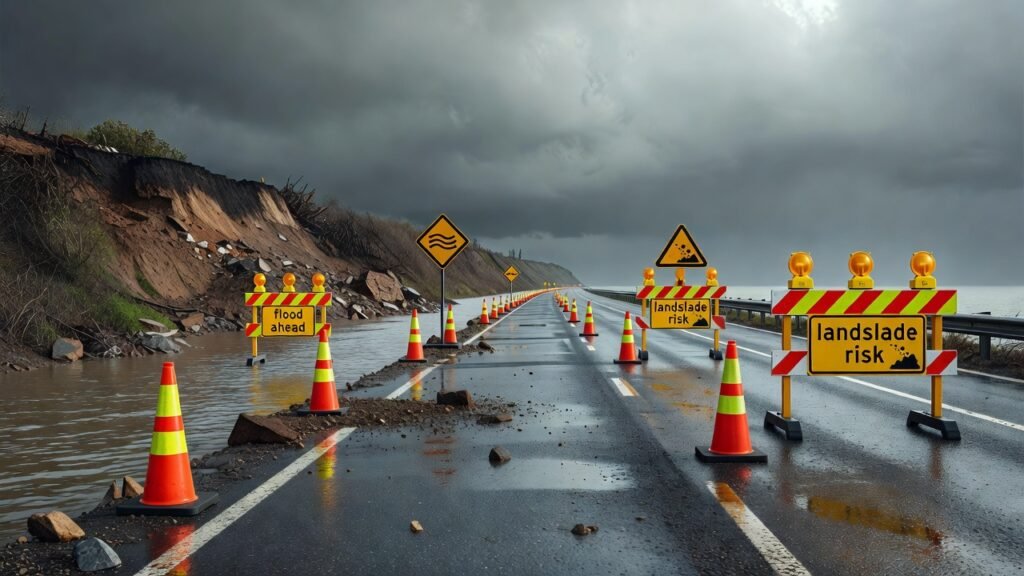 Señalización vial ante inundaciones y derrumbes