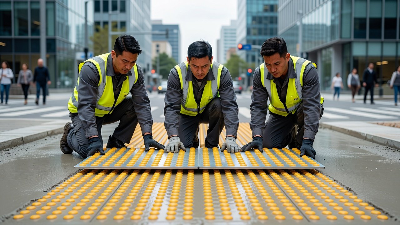 Instalación del patrón de alerta en piso podotáctil: Imagen principal