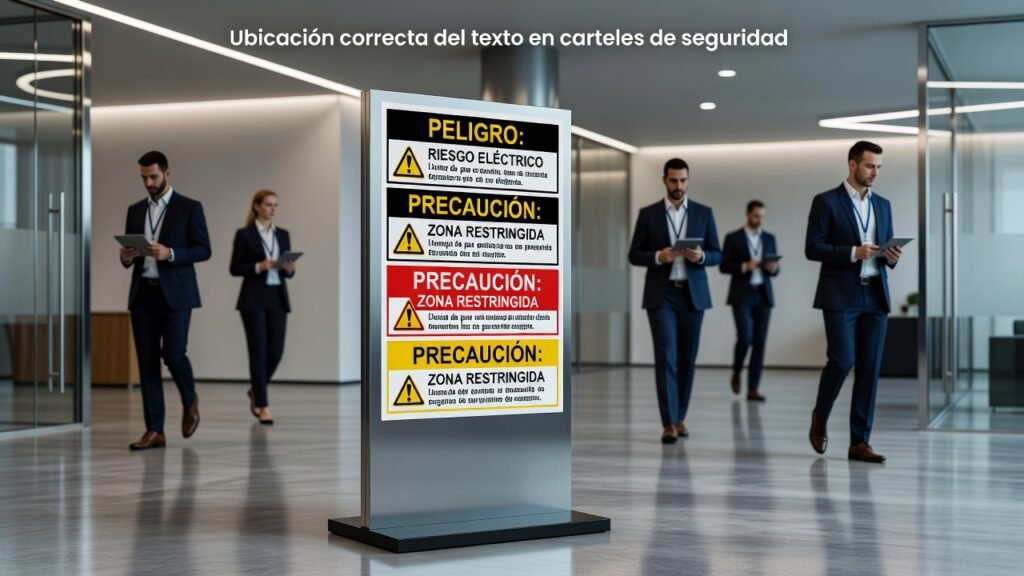 Ubicación correcta del texto en carteles de seguridad