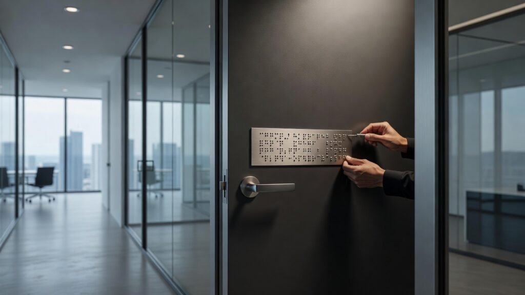 Ubicación de señalización braille en puertas