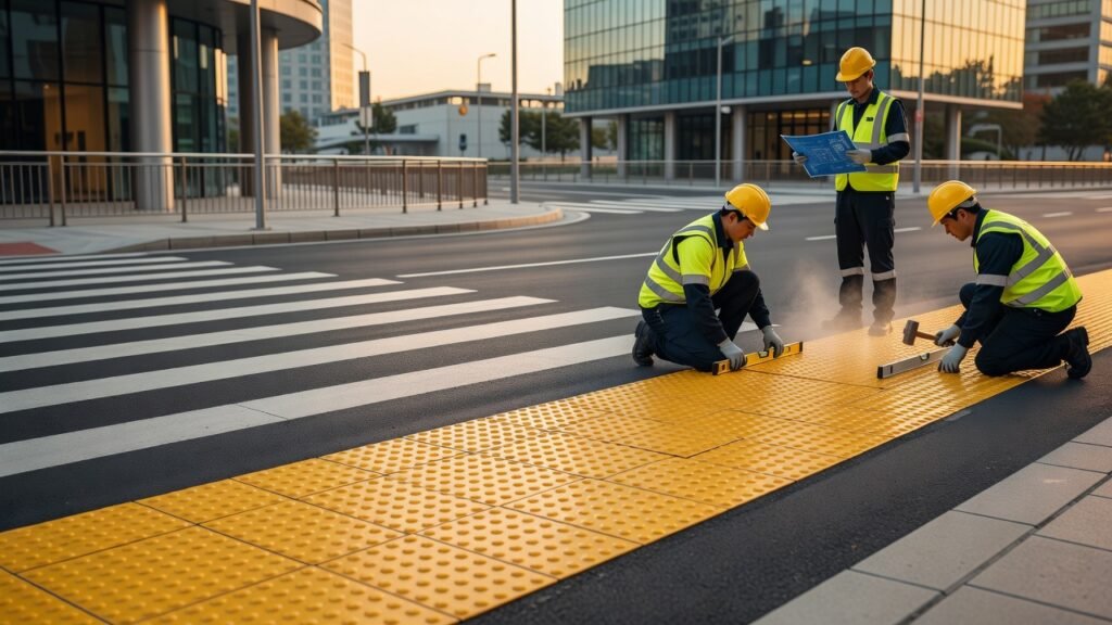 Instalación de pavimentos táctiles en cruces
