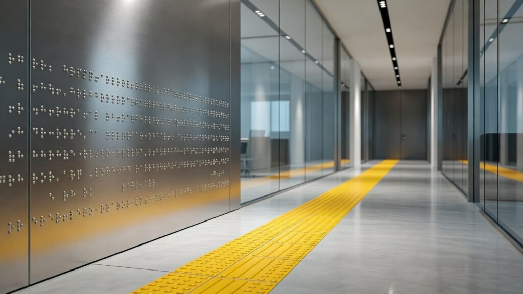 Integración de braille y piso podotáctil