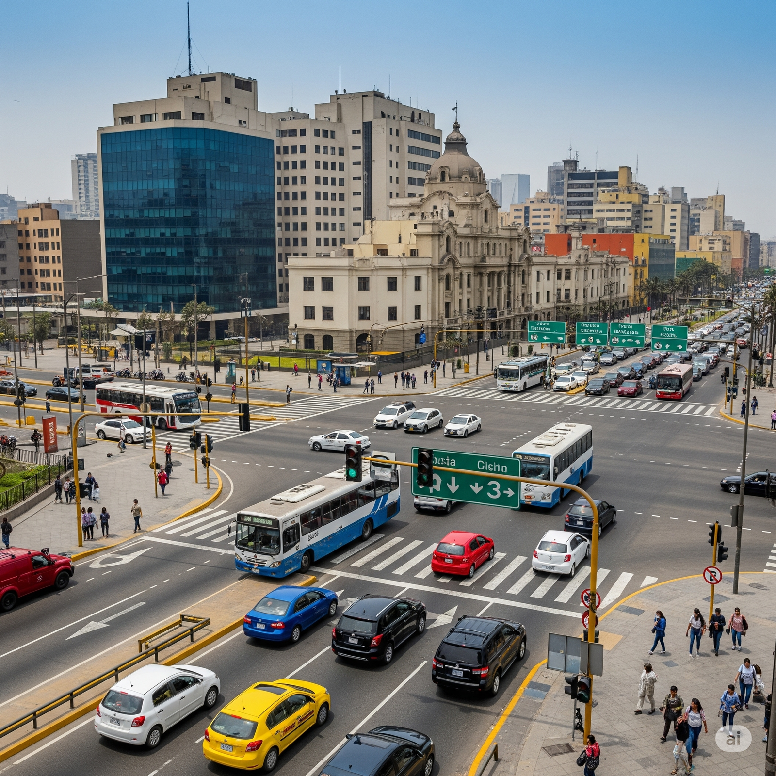 Vista aérea de una autopista en Lima con señalización vial recién aplicada, destacando la eficiencia.