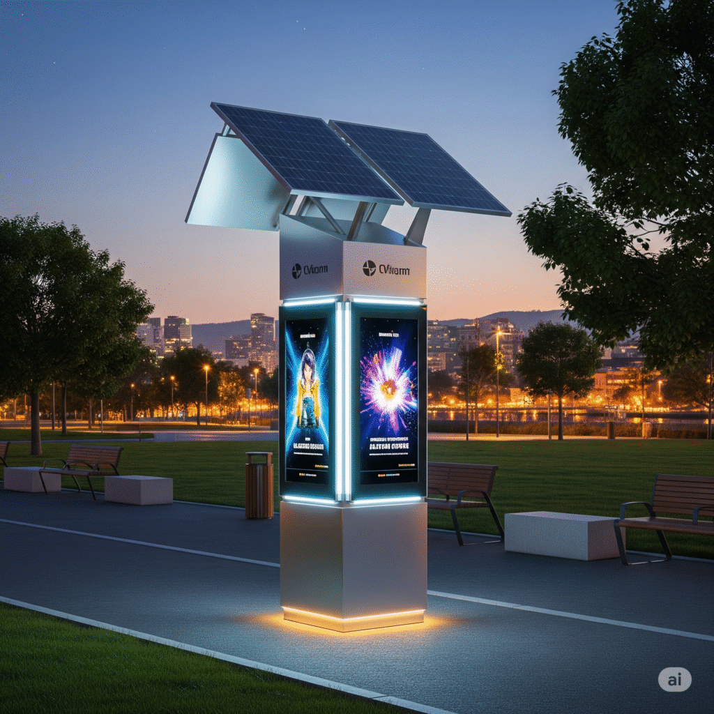 Ilumina tu Marca y el Planeta: Por qué los Tótems Solares son la Publicidad del Futuro 1 totems publicitarios solares innovacion sostenibilidad ccimasenalizaciones peru