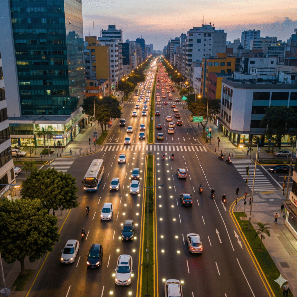 Más allá de la línea: Por qué la división de carriles es la clave para un tránsito inteligente. 2 division de carriles con tachones ccimasenalizaciones peru