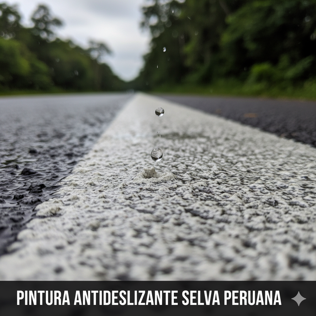 Fórmula Anti-Resbalones: Cómo la Pintura Antideslizante Mantiene la Seguridad Vial bajo la Lluvia Constante de la Selva Peruana. 1 pintura antideslizante selva peruana ccimasenalizaciones peru
