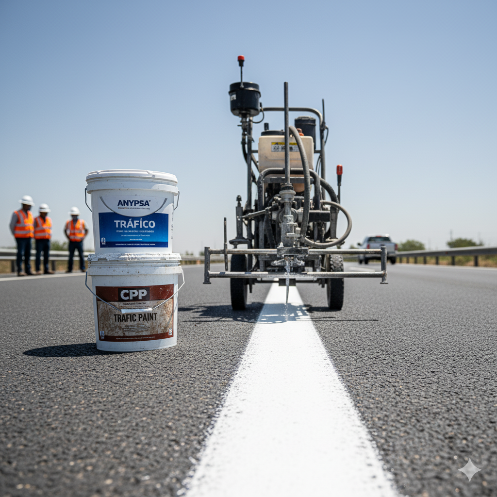 Infografía comparativa de Pintura Tráfico CPP vs Anypsa, destacando la relación precio/rendimiento y el VALOR.