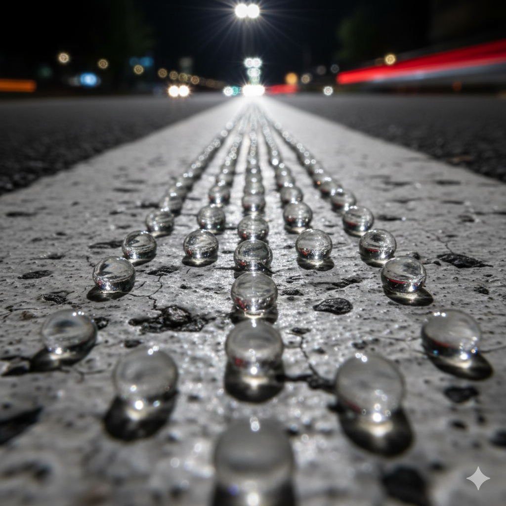 El Ojo de Gato Invisible: Cómo la Microesfera de Vidrio Salva Vidas en las Noches Peruanas. 10 pintura vial retrorreflectiva seguridad ccimasenalizaciones peru