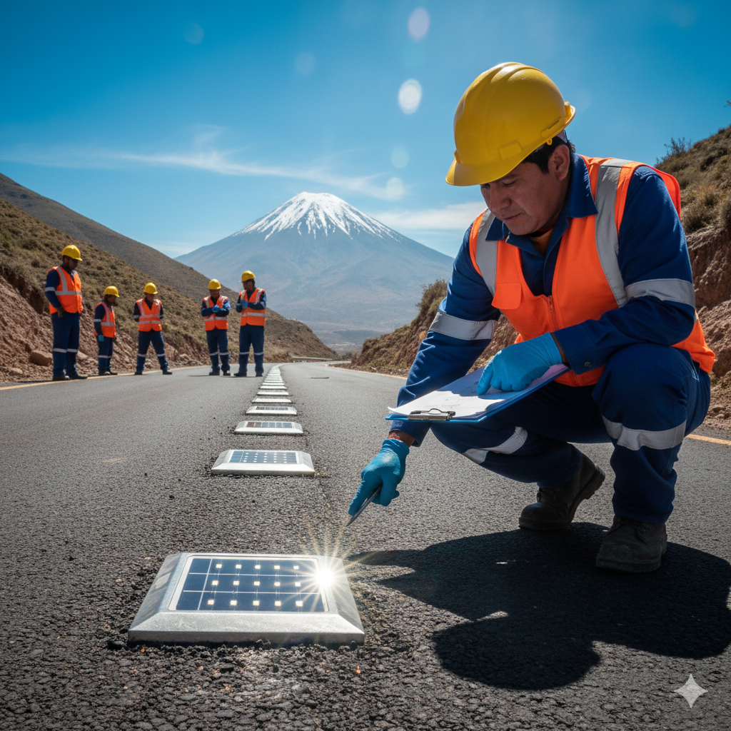 Carreteras Auto-Iluminadas: La Tecnología Solar que Elimina el Riesgo y el Costo Eléctrico. 7 tachas reflectivas solares seguridad vial ccimasenalizaciones peru