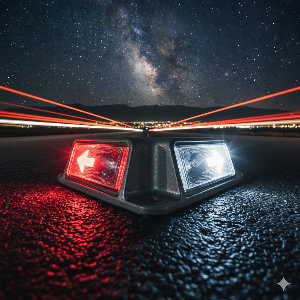 Visibilidad 365 Noches: Por Qué el Doble Reflejo en el Asfalto es la Mejor Póliza de Seguridad Vial. 11 tachones bidireccionales ccimasenalizaciones peru