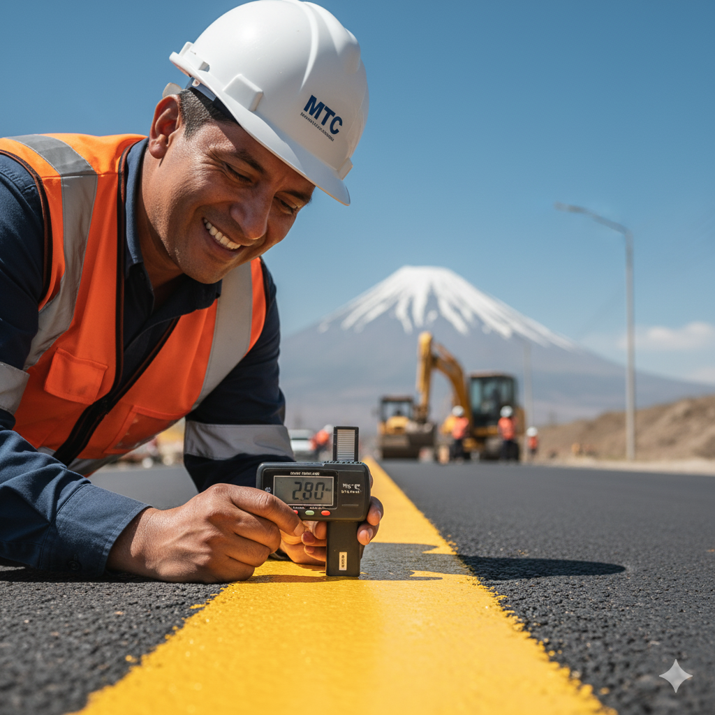Visibilidad 24 Horas: La Innovación LÍDER en Pintura Tráfico Reflectiva para la Seguridad Vial en Arequipa y Lima. 9 pintura termoplastica aplicacion velocidad ccimasenalizaciones peru