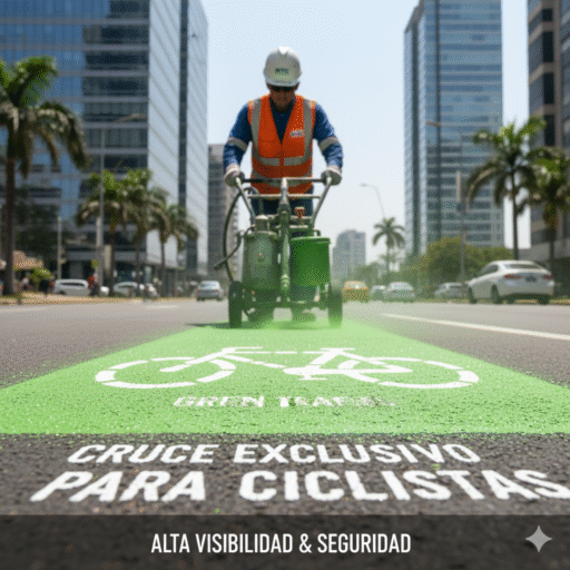 pintura verde trafico aplicacion ccimasenalizaciones peru