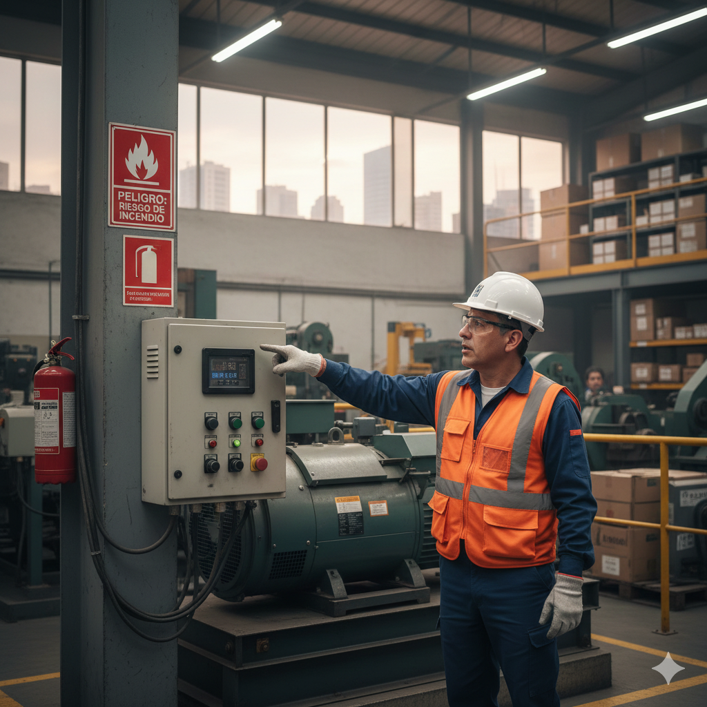 ¿Sabes qué te dice el color? La importancia vital de los códigos cromáticos en la prevención de incendios según la norma peruana. 2 especialista en Lima verificando la señalética contra incendios en Perú normativa NTP con valor líder