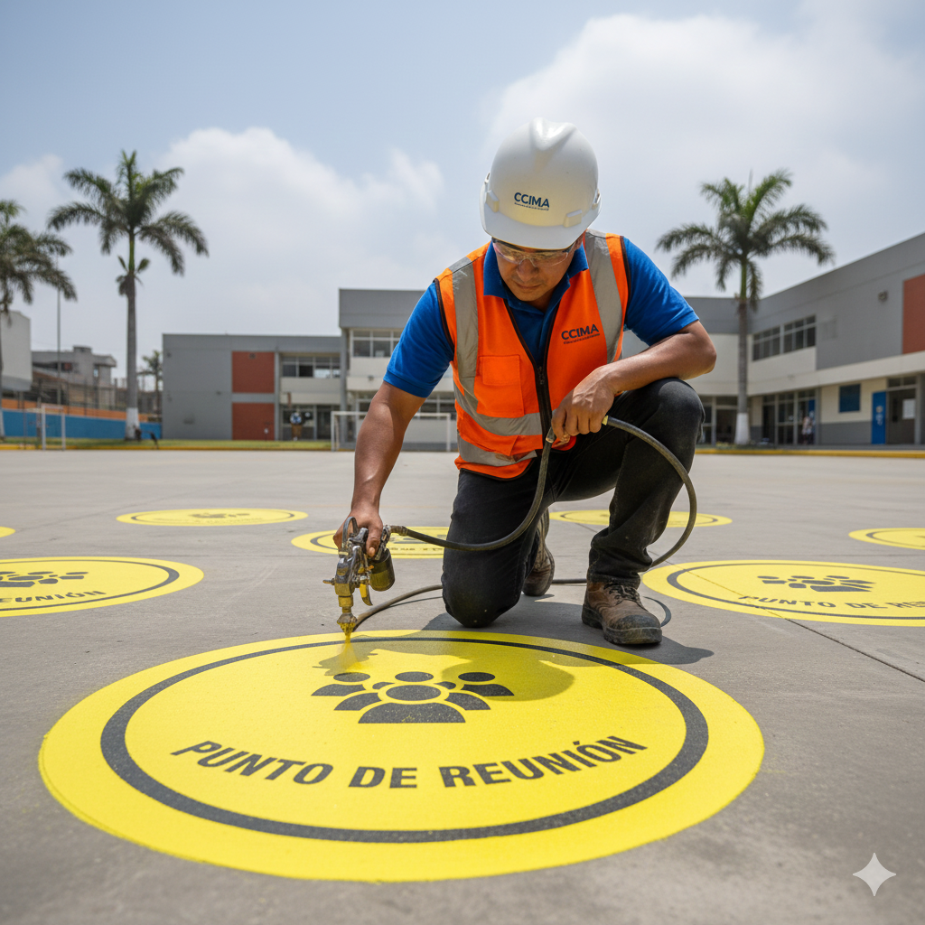Colegios a Prueba de Accidentes: Guía Completa de Señalización para Proteger Estudiantes. 3 señales de prevención en el colegio para estudiantes marcando rutas de evacuación en Arequipa