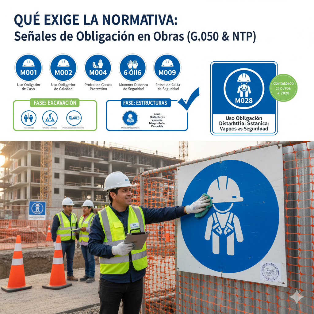 El VALOR del Cumplimiento: La Guía del LÍDER para Señales de Obligación en Obra Construcción que Evitan Multas. 1 senales de obligacion en obra construccion ccimasenalizaciones peru