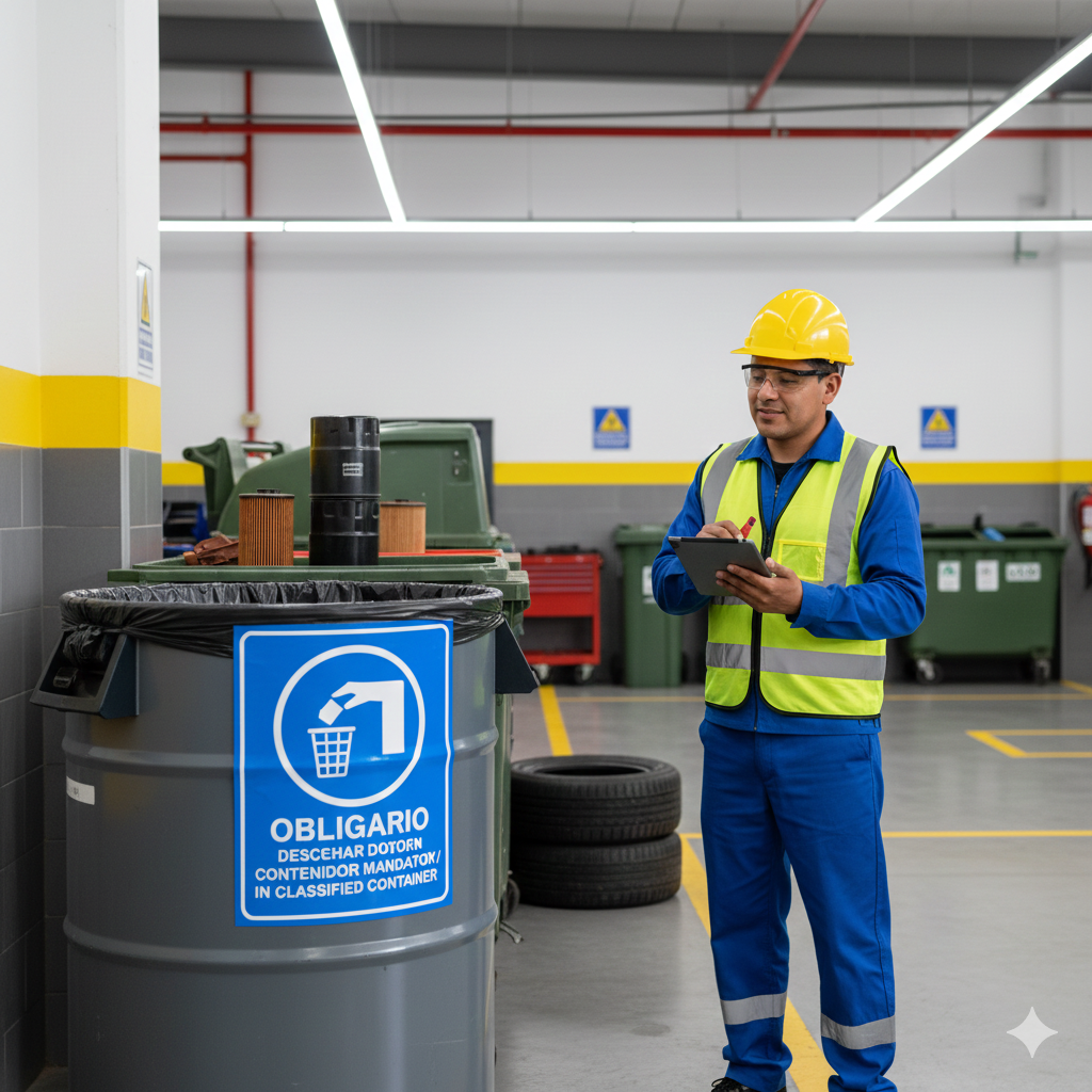 El Mandato Azul en la Ley: Señalamiento de Obligación como Escudo Legal y Preventivo 4 Señalamiento de obligación seguridad laboral Perú: Inspector LÍDER revisando un registro de mantenimiento de señalización y una matriz IPER en una oficina corporativa en Lima, con un énfasis en el cumplimiento de la Ley 29783.