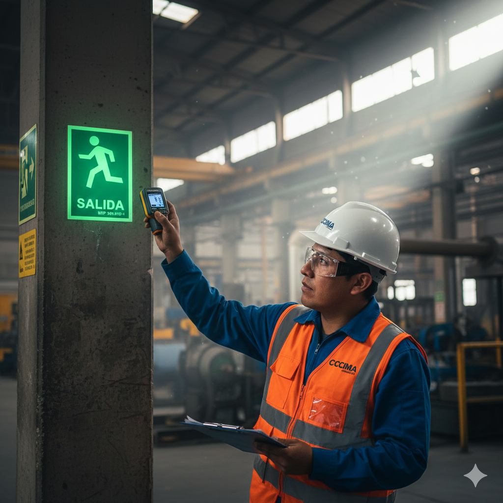 pruebas de intensidad de luminiscencia en señales de evacuación normalizadas para minería en Arequipa